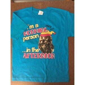 New Unisex Kids Youth Vintage Owl Morning T-shirt Color Blue Size Small Cotton